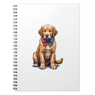 Caderno Espiral Camisa Vintage de Cachorro Retriever Patriótico 4