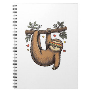 Caderno Espiral Camisa Vintage de Gravura de Preguiça Coração Arco