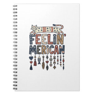 Caderno Espiral Camisa Vintage Patriótica Folk Cat Americana Desig
