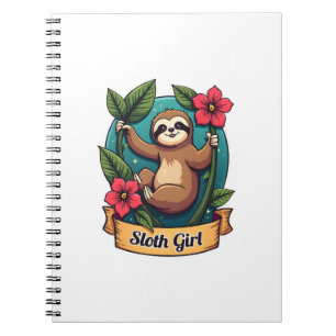 Caderno Espiral Camisa Vintage Sloth Flower Girl Cute Tropical Ret