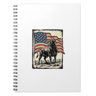 Caderno Espiral Camisa Vintage Touro Bandeira Americana Design Oci
