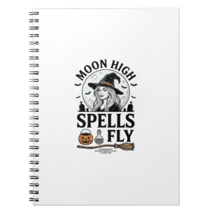 Caderno Espiral Camisa Witch Moon Vintage Engraving Halloween Tee_