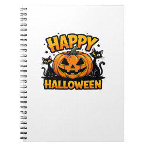 Caderno Espiral Camiseta Clássica de Halloween de Gato Preto_2