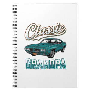 Caderno Espiral Camiseta Clássica do Vô com Carro Antigo Design_1