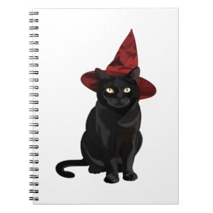 Caderno Espiral Camiseta Clássica Gato Preto Místico com Chapéu Ve