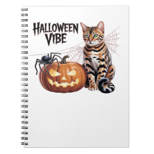 Caderno Espiral Camiseta Clássica Noite de Abóbora Gato Bengal Ass