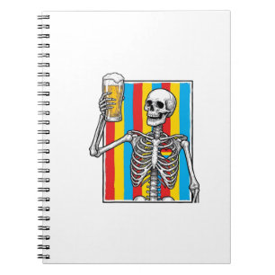 Caderno Espiral Camiseta com Gravação Vintage de Cerveja Esqueleto