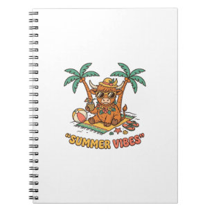 Caderno Espiral Camiseta de Férias de Praia de Vaca das Terras Alt