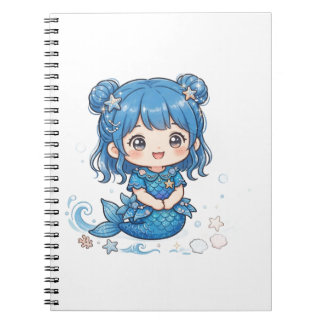 Caderno Espiral Camiseta de Menina Sereia do Oceano Azul Fofo - Ka