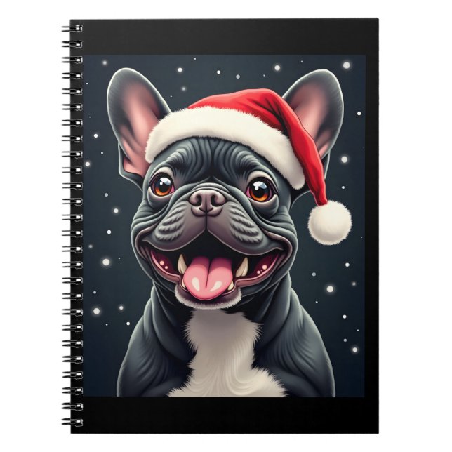 Caderno Espiral Camiseta de Natal de Bulldog Francês (Frente)