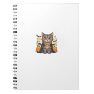 Caderno Espiral Camiseta do Dia das Bruxas de Gato Vampiro Fofo  G