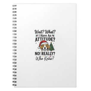 Caderno Espiral Camiseta Engraçada de Natal com Cão e Atitude Vint