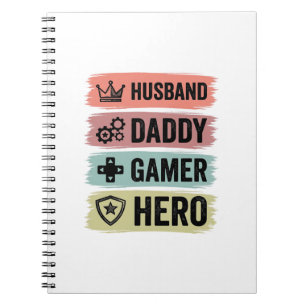 Caderno Espiral Camiseta Geométrica Vintage Marido Papai Gamer Her