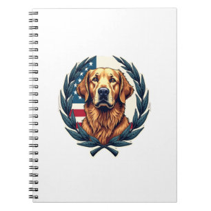 Caderno Espiral Camiseta Patriótica Vintage do Retriever Dourado d