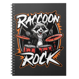 Caderno Espiral Camiseta Raccoon Rock - Design Engraçado Raccoon C