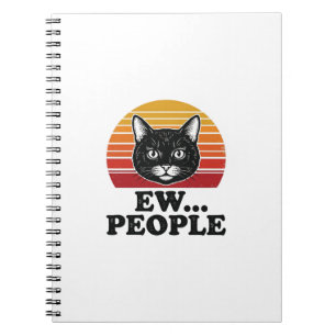 Caderno Espiral Camiseta Retro Pôr do Sol Gente Ew Gato Preto Engr