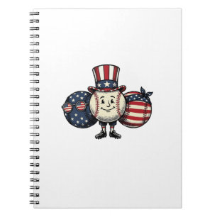 Caderno Espiral Camiseta Vetorial Vintage Trio de Beisebol Patriot