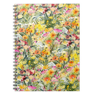 Caderno Espiral Campo das flores pequenas: Aquarela Brilhante.