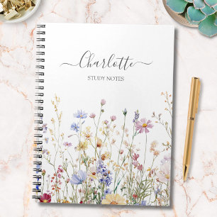 Caderno Espiral Campo de Flores Silvestres Bonito Rústico Aquarela