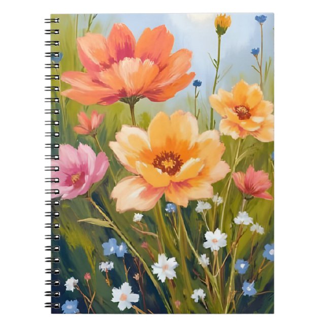 Caderno Espiral Campo de Flores Silvestres | Botânica de Flores Aq (Frente)