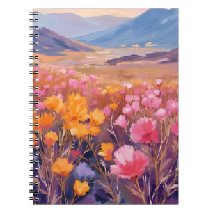 Caderno Espiral Campo de Flores Silvestres   Pintura de Paisagem F