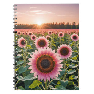 Caderno Espiral Campo de girassol rosa