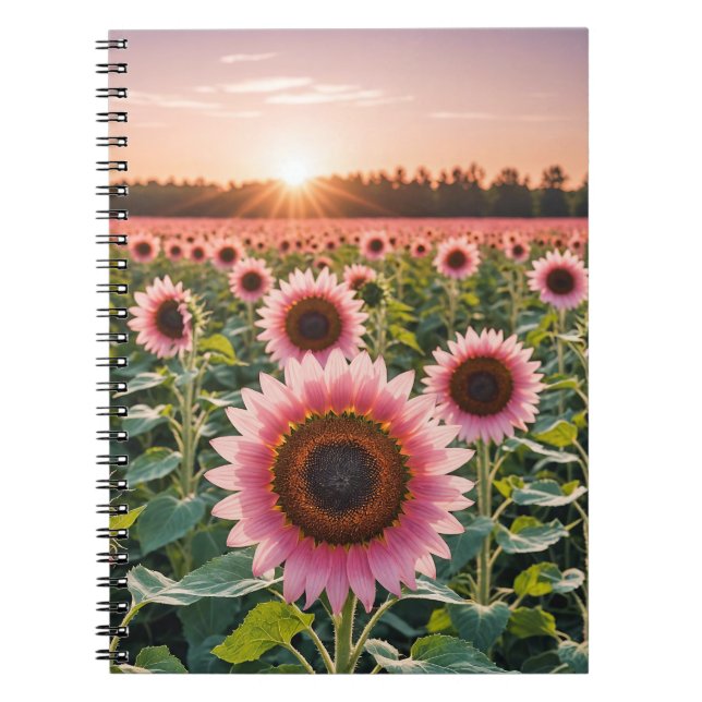 Caderno Espiral Campo de girassol rosa (Frente)