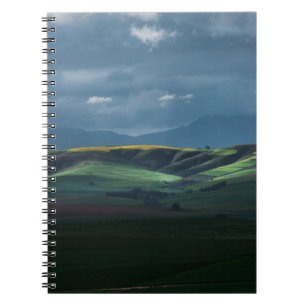 CADERNO ESPIRAL CAMPO DE GRAMA VERDE SOB PELE NUVEM DURANTE O DIA
