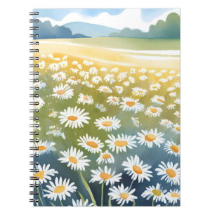 Caderno Espiral Campo de Margaridas Pintura Floral de Prado de F