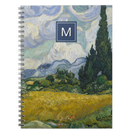 Caderno Espiral Campo de Trigo com Ciprestes de Van Gogh Monograma