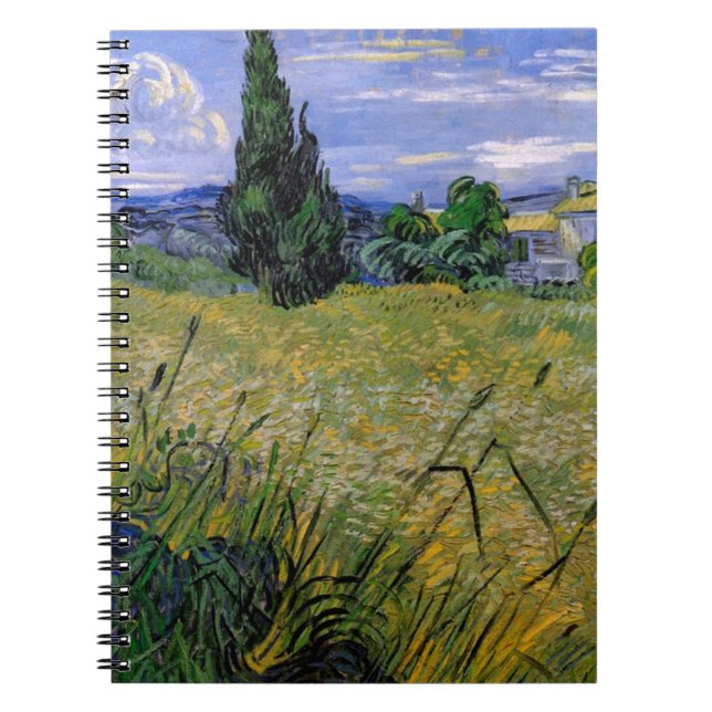 Caderno Espiral Campo de trigo verde com Cypress de Van Gogh. (Frente)