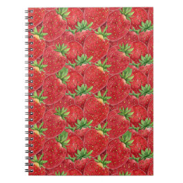 Caderno Espiral Campos de Morango de Verão Doce - Aquarela Vermelh