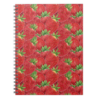 Caderno Espiral Campos de Morango de Verão Doce - Aquarela Vermelh