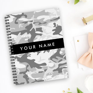 Caderno Espiral Camuflagem Cinza Neve de Inverno Personalize seu n