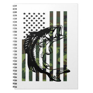 Caderno Espiral Camuflagem de camisetas de pesca EUA Bandeira do B