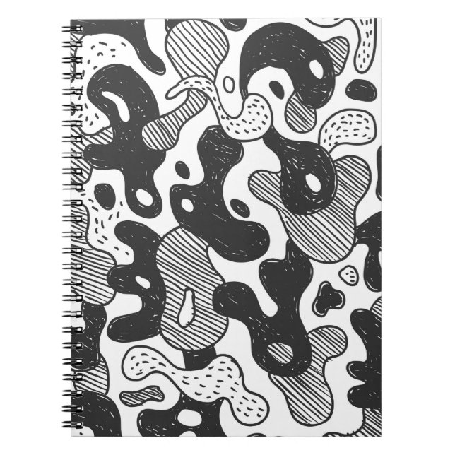 Caderno Espiral camuflagem de estilo abstrato, preto (Frente)