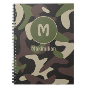 Caderno Espiral Camuflagem Militar Padrão Verde Castanho Monograma