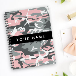 Caderno Espiral Camuflagem rosa e Cinza Seu nome Personaliza