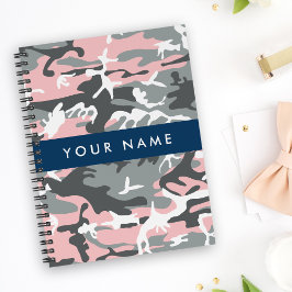 Caderno Espiral Camuflagem rosa e Cinza Seu nome Personaliza