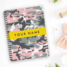 Caderno Espiral Camuflagem rosa e Cinza Seu nome Personaliza