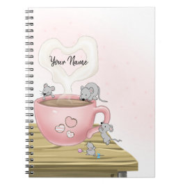 Caderno Espiral Camundongos Bonito Cor-de-Água Rosa Personalizados