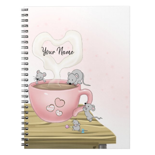 Caderno Espiral Camundongos Bonito Cor-de-Água Rosa Personalizados (Frente)