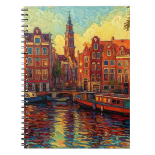 Caderno Espiral Canal Amsterdã guarda estilo van Gogh