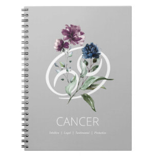 Caderno Espiral Cancer de Sinal de Zodiac Estrela Floral Elegante