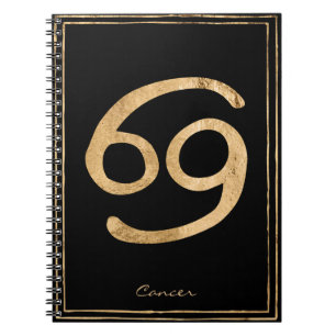 Caderno Espiral Cancer do caranguejo martelado ouro estilizado ast