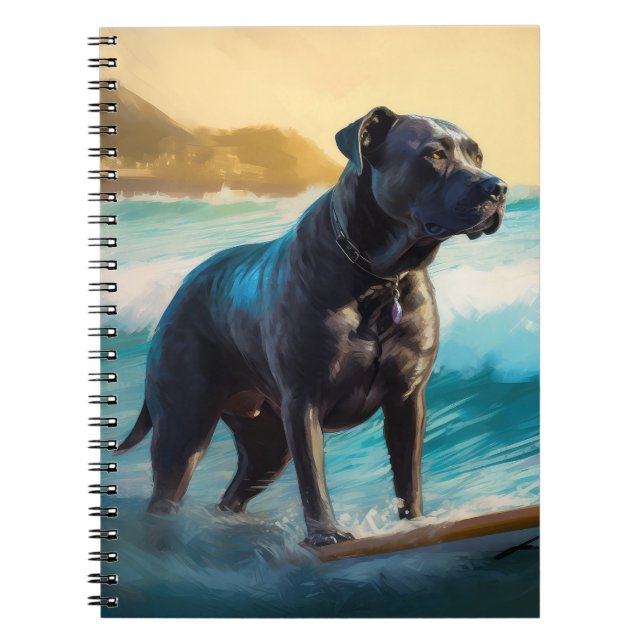 Caderno Espiral Cane Corso Beach Surfing Painting (Frente)