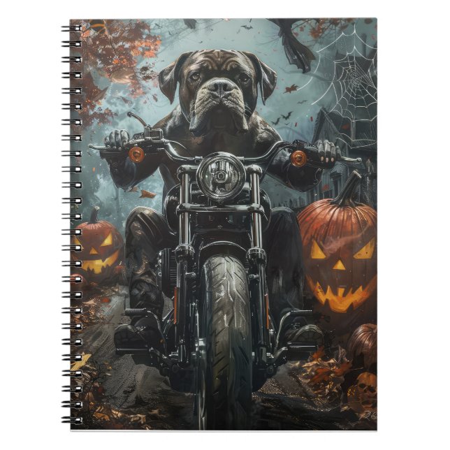 Caderno Espiral Cane Corso Dirigindo Motocicleta Assustador do Hal (Frente)