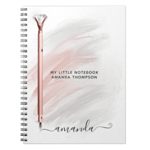 Caderno Espiral Caneta Diamante Dourado Rosa Personalizada