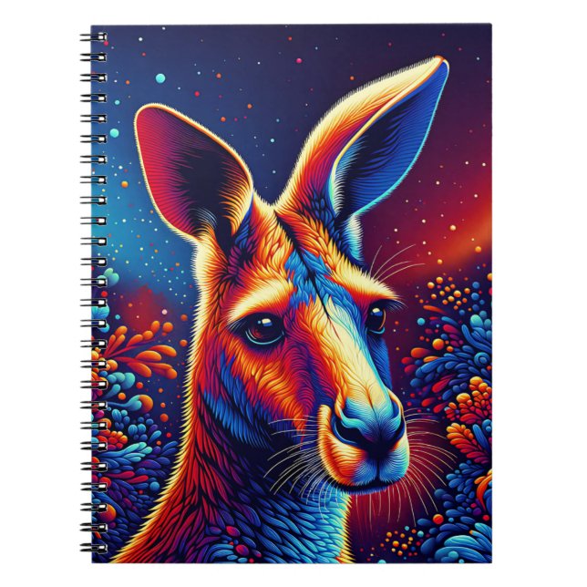Caderno Espiral Canguru Celestial – Arte Cósmica da Vida Selvagem (Frente)