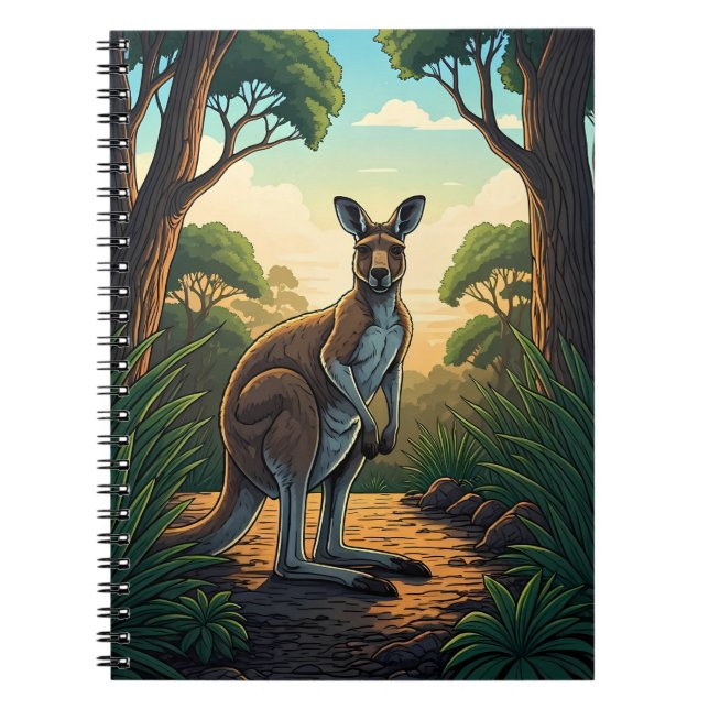 Caderno Espiral Canguru em Floresta Iluminada pelo Sol (Frente)